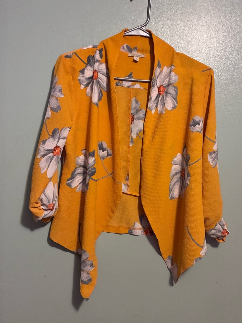 Floral Open-Front Women's Cardigan in Mustard